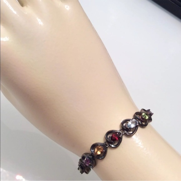 BADAVICI Natural Multi Gemstones Sterling Silver Heart Link Tennis Brace… - Picture 7 of 7